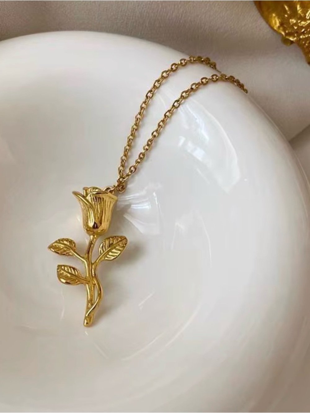 Gold Rose Pendant Necklace -  Jewelry